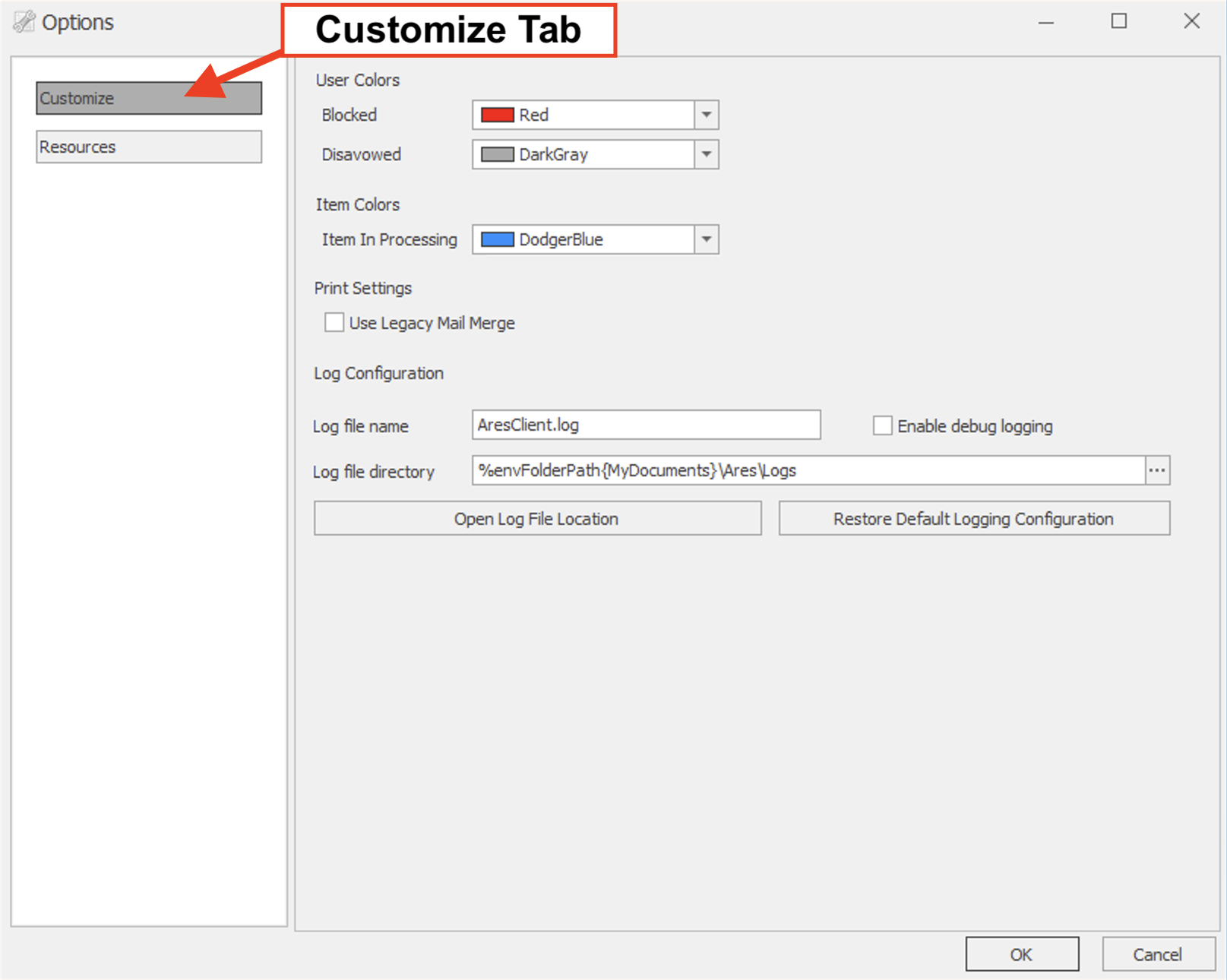 Customize Tab